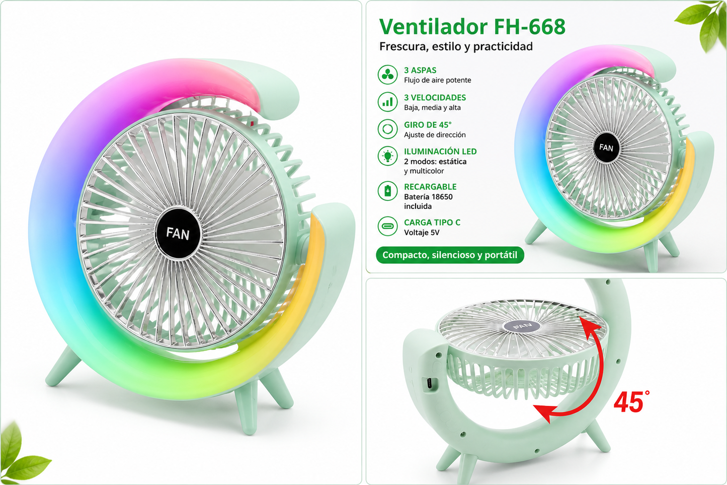 Mini Ventilador RGB - XP 990